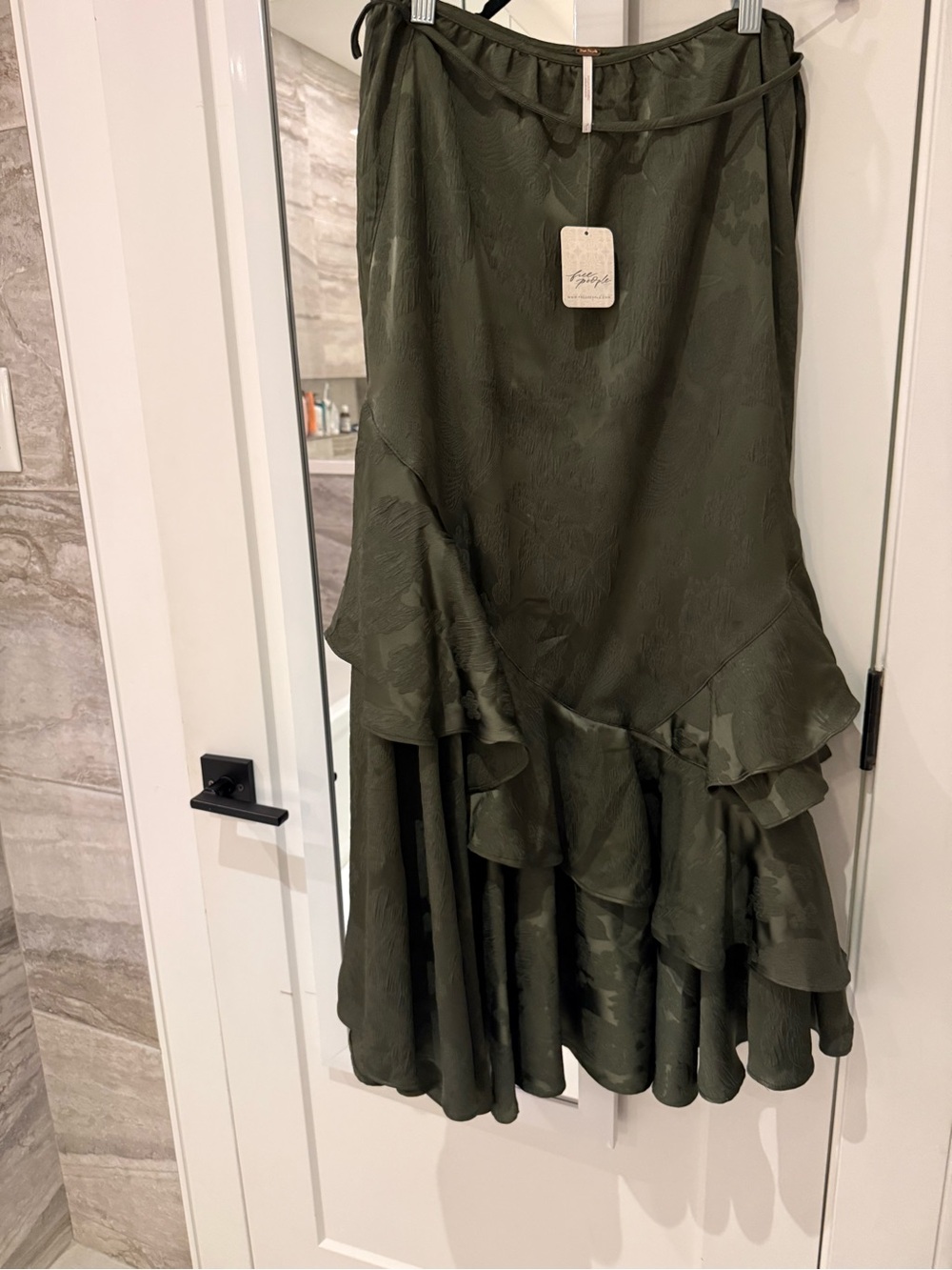 Free People Olive Green Maxi Skirt with Ruffle Hem